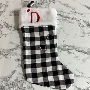 Black and White Plaid Christmas Stocking With Initial “D” Holiday Decorations